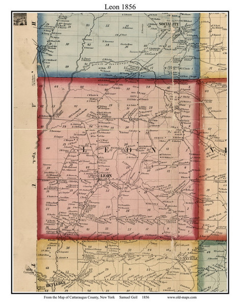 Leon, New York 1856 Old Town Map Custom Print - Cattaraugus Co. Leon, New York 1856 Old Town Map Custom Print - Cattaraugus Co.