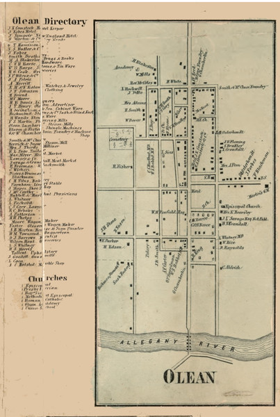 Olean Village, New York 1856 Old Town Map Custom Print - Cattaraugus Co. Olean Village, New York 1856 Old Town Map Custom Print - Cattaraugus Co.