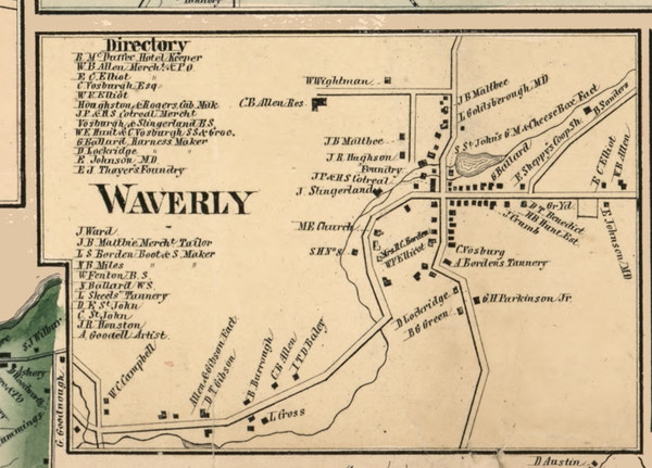 Waverly Village, New York 1856 Old Town Map Custom Print - Cattaraugus Co. Waverly Village, New York 1856 Old Town Map Custom Print - Cattaraugus Co.