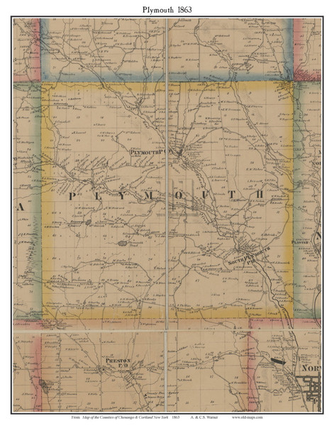 Plymouth, New York 1863 Old Town Map Custom Print - Chenango Co.
