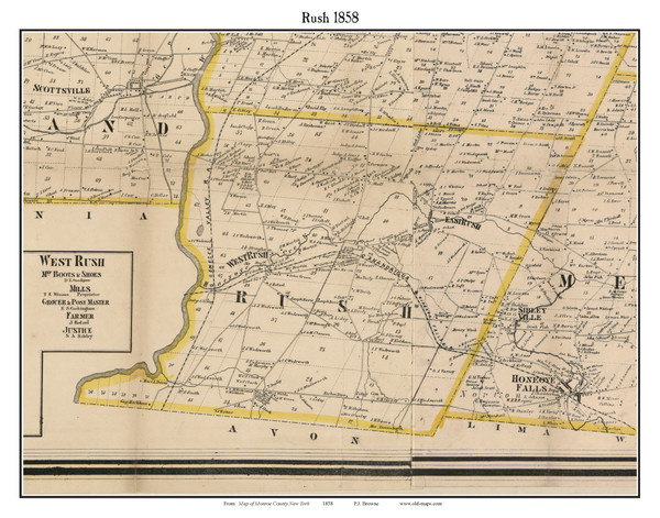 Rush, New York 1858 Old Town Map Custom Print - Monroe Co.