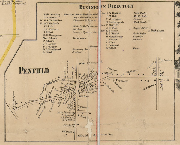 Penfield Village, New York 1858 Old Town Map Custom Print - Monroe Co.