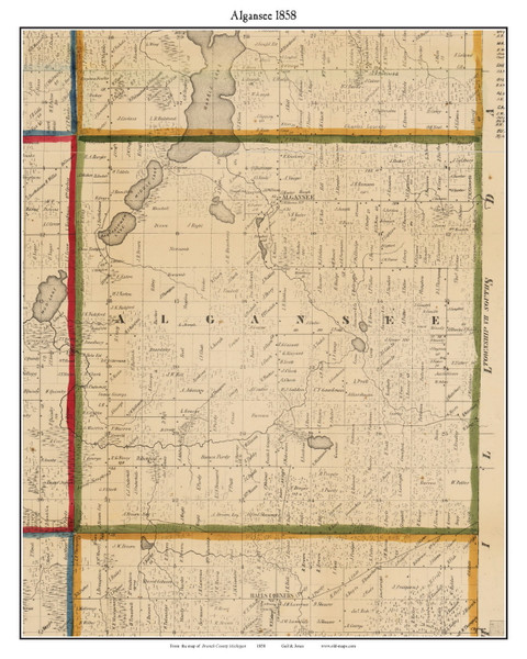 Algansee, Michigan 1858 Old Town Map Custom Print - Branch Co. Algansee, Michigan 1858 Old Town Map Custom Print - Branch Co.