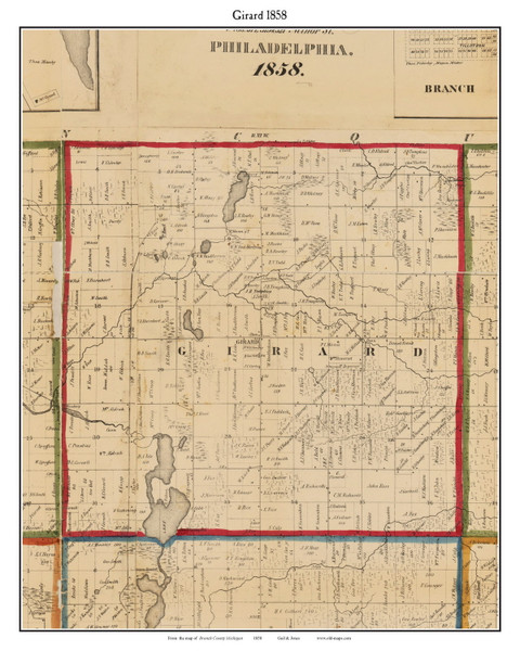 Girard, Michigan 1858 Old Town Map Custom Print - Branch Co. Girard, Michigan 1858 Old Town Map Custom Print - Branch Co.