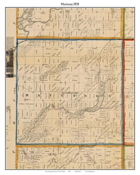 Matteson, Michigan 1858 Old Town Map Custom Print - Branch Co. Matteson, Michigan 1858 Old Town Map Custom Print - Branch Co.