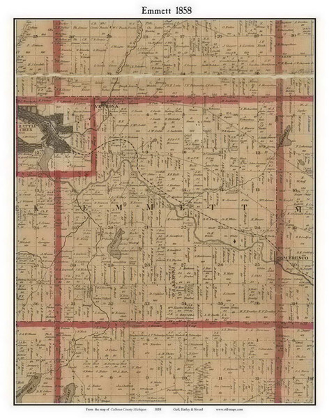 Emmett, Michigan 1858 Old Town Map Custom Print - Calhoun Co.