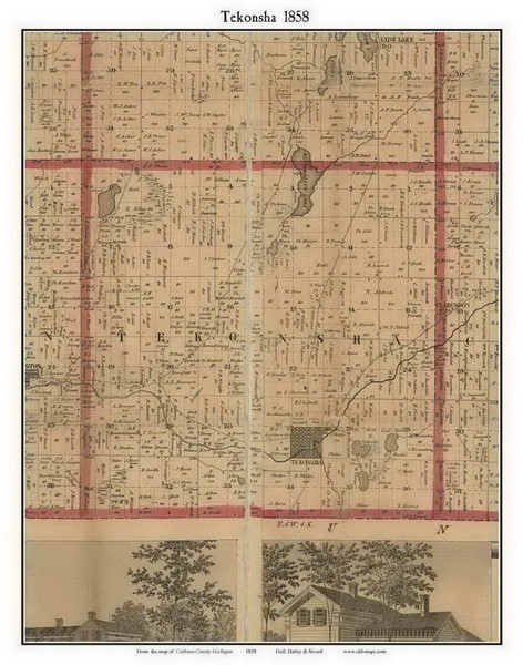 Tekonsha, Michigan 1858 Old Town Map Custom Print - Calhoun Co.