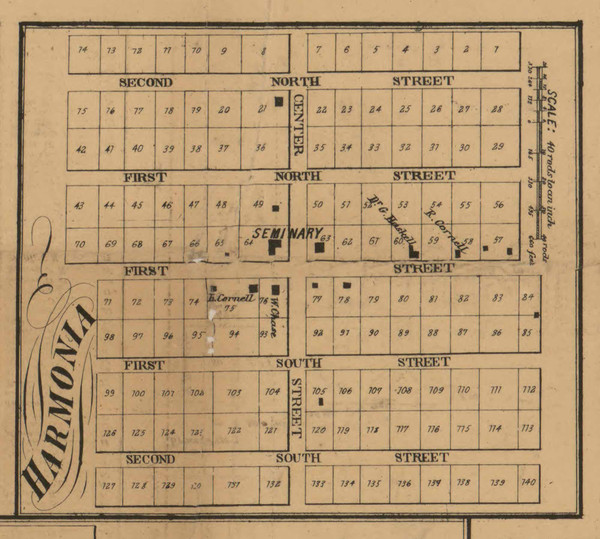 Harmonia Village, Battle Creek, Michigan 1858 Old Town Map Custom Print - Calhoun Co.