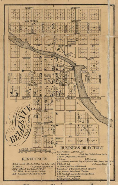Bellevue Village, Eaton County, Michigan 1858 Old Town Map Custom Print - Calhoun Co.