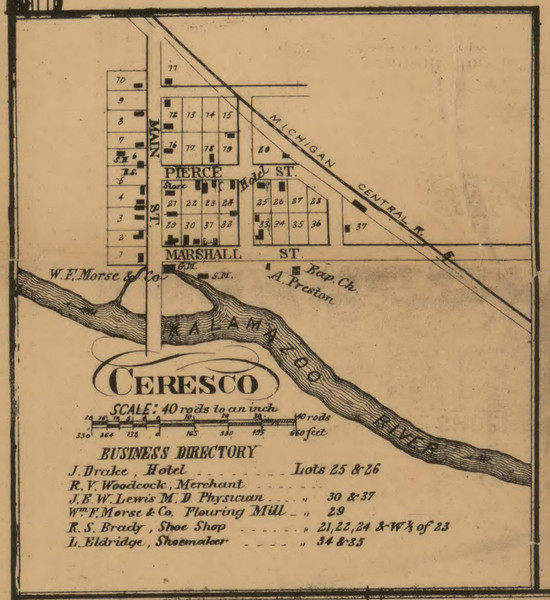 CerescoVillage, Marshall, Michigan 1858 Old Town Map Custom Print - Calhoun Co. CerescoVillage, Marshall, Michigan 1858 Old Town Map Custom Print - Calhoun Co.