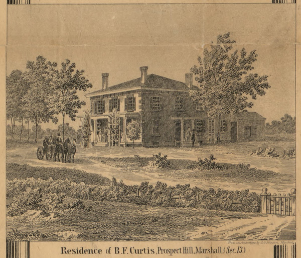 Curtiss Residence, Marshall, Michigan 1858 Old Town Map Custom Print - Calhoun Co.