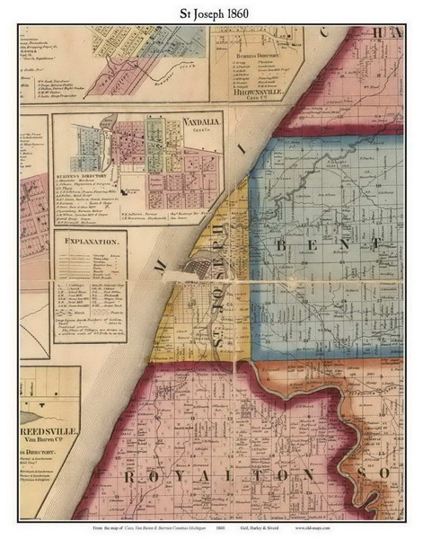 St Joseph, Michigan 1860 Old Town Map Custom Print - Berrien Co.