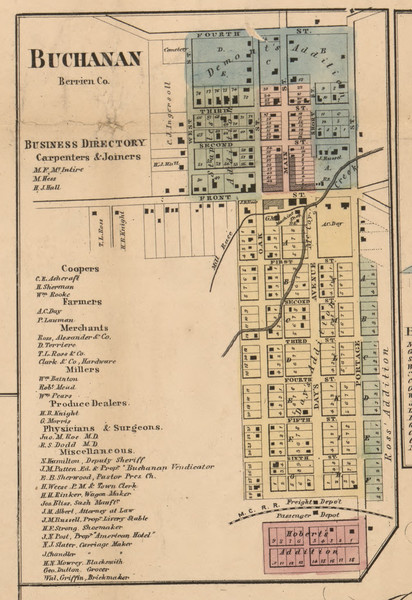 Buchanan Village, Michigan 1860 Old Town Map Custom Print - Berrien Co.