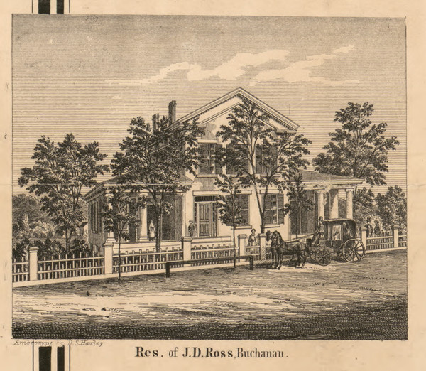 Residence of J.D. Ross, Michigan 1860 Old Town Map Custom Print - Berrien Co.