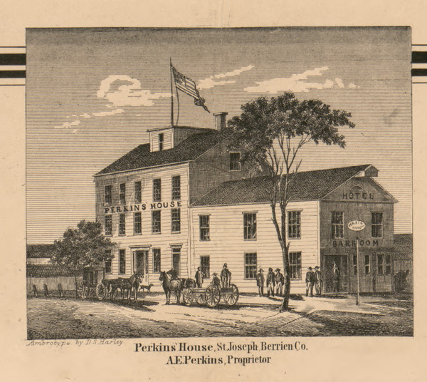 Perkins House, Michigan 1860 Old Town Map Custom Print - Berrien Co.