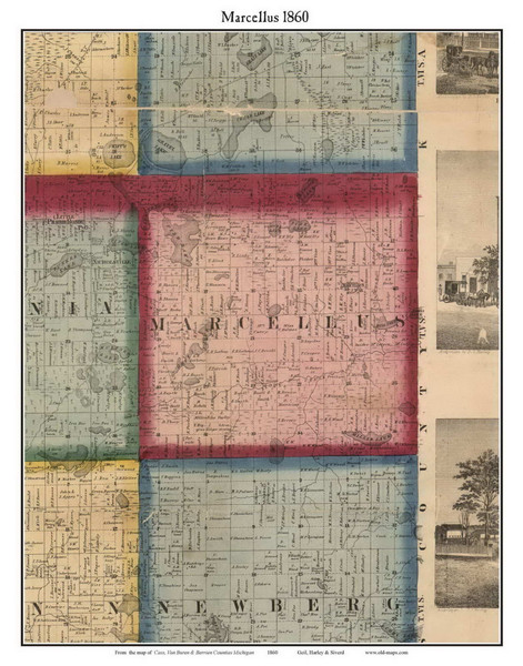 Marcellus, Michigan 1860 Old Town Map Custom Print - Cass Co.