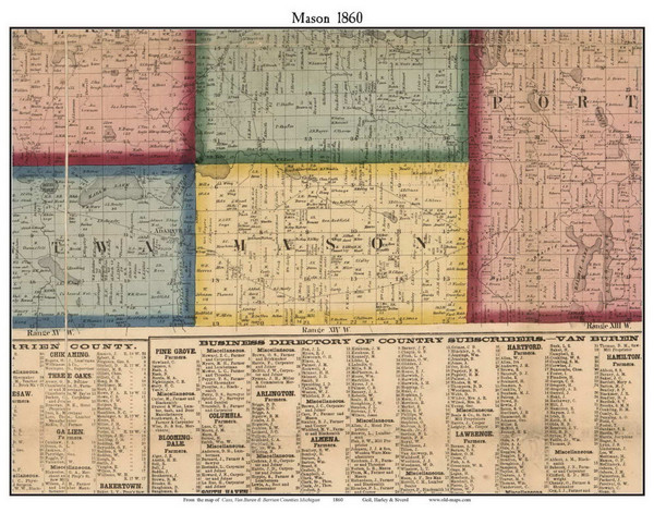 Mason, Michigan 1860 Old Town Map Custom Print - Cass Co.