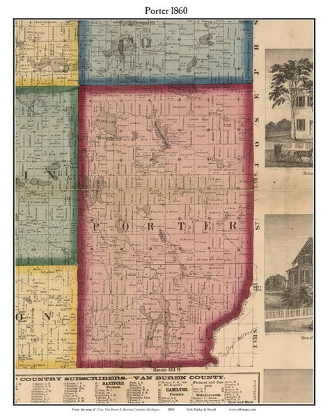Porter, Michigan 1860 Old Town Map Custom Print - Cass Co.