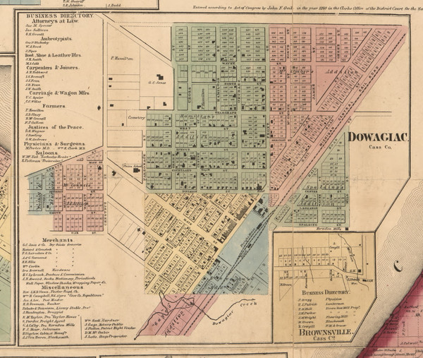Dowagiac Village, Michigan 1860 Old Town Map Custom Print - Cass Co.