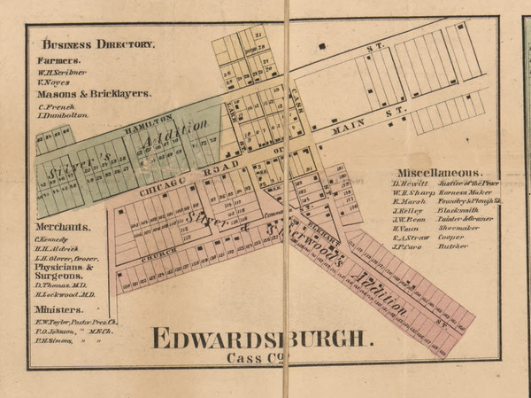 Edwardsburgh, Michigan 1860 Old Town Map Custom Print - Cass Co.