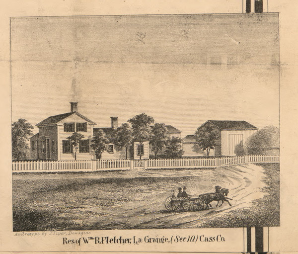Residence of W.R. Fletcher, Michigan 1860 Old Town Map Custom Print - Cass Co.
