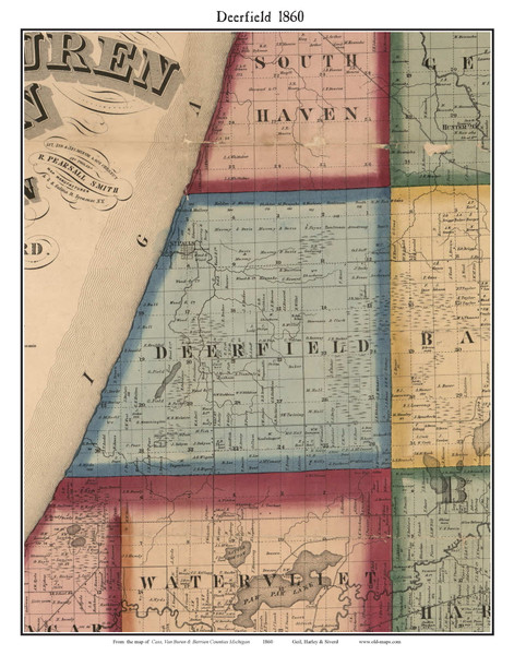 Deerfield, Michigan 1860 Old Town Map Custom Print - Van Buren Co.