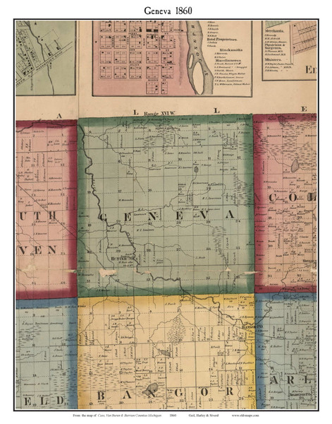 Geneva, Michigan 1860 Old Town Map Custom Print - Van Buren Co.