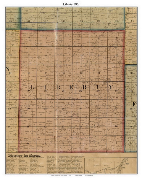Liberty, Indiana 1861 Old Town Map Custom Print - Grant Co.