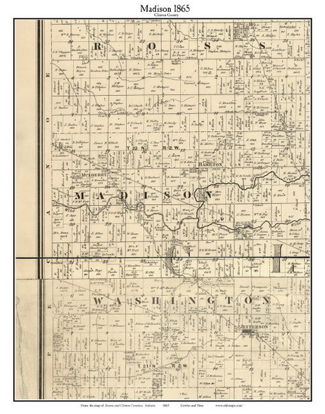 Madison, Indiana 1865 Old Town Map Custom Print - Clinton Co.