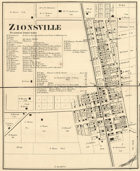 Zionsville - Eagle Indiana 1865 Old Town Map Custom Print - Boone Co.