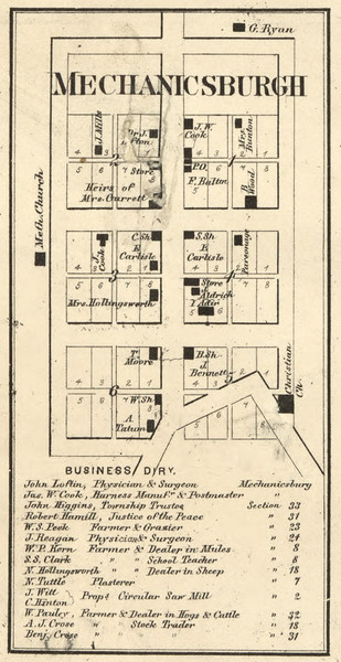 Mechanicsburgh Village - Washington Indiana 1865 Old Town Map Custom Print - Boone Co.