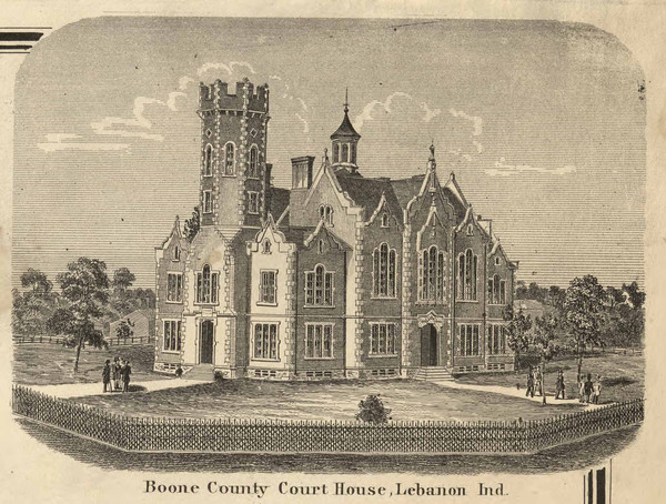 Boone County Courthouse, Lebanon - Centre Indiana 1865 Old Town Map Custom Print - Boone Co.