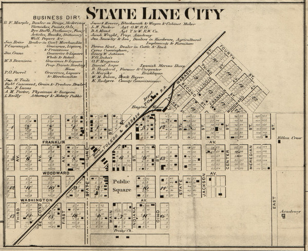 State Line City, Kent, Indiana 1865 Old Town Map Custom Print - Warren Co.