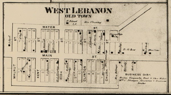 West Lebanon (Old Town) Village, Pike, Indiana 1865 Old Town Map Custom Print - Warren Co.