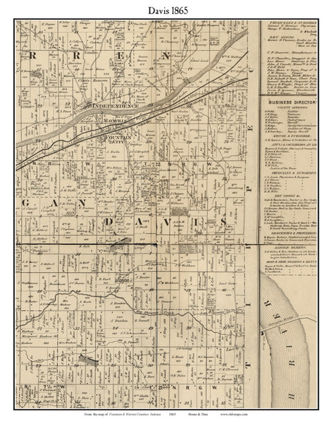 Davis, Indiana 1865 Old Town Map Custom Print - Fountain Co.