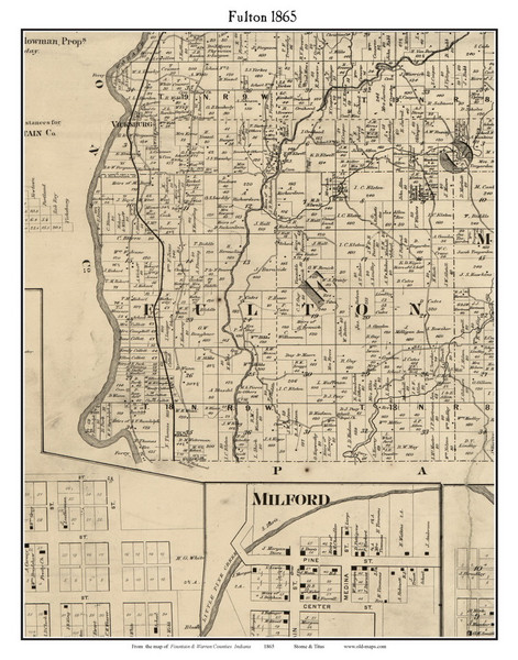 Fulton, Indiana 1865 Old Town Map Custom Print - Fountain Co.