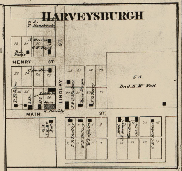 Harveysburgh Village, Mill Creek, Indiana 1865 Old Town Map Custom Print - Fountain Co. Harveysburgh Village, Mill Creek, Indiana 1865 Old Town Map Custom Print - Fountain Co.