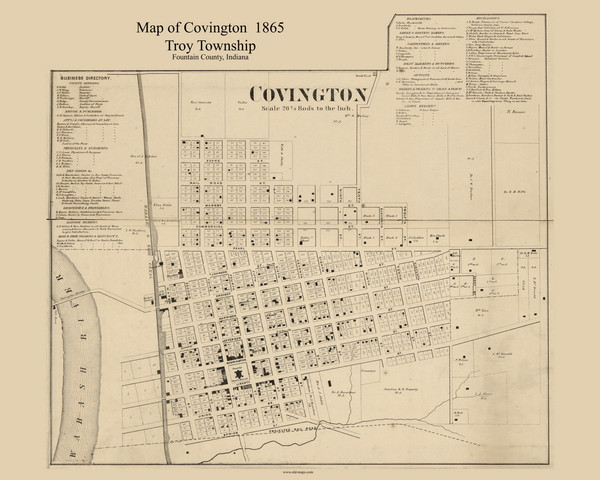 Covington Village, Troy, Indiana 1865 Old Town Map Custom Print - Fountain Co.
