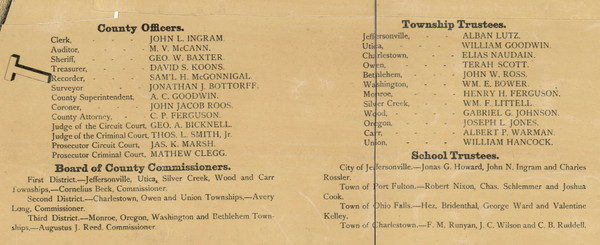 List of County Officials, Clark County, Indiana 1875 Old Town Map Custom Print - Clark Co.