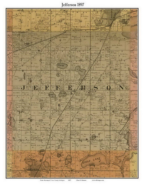 Jefferson, Michigan 1897 Old Town Map Custom Print - Cass Co.