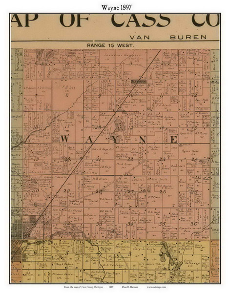 Wayne, Michigan 1897 Old Town Map Custom Print - Cass Co.