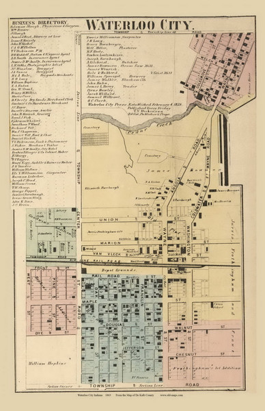 Waterloo City, Union, DeKalb Co. Indiana 1863 Old Town Map Custom Print - DeKalb Co.