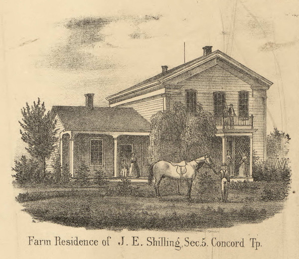 Shilling Residence, Concord, DeKalb Co. Indiana 1863 Old Town Map Custom Print - DeKalb Co.