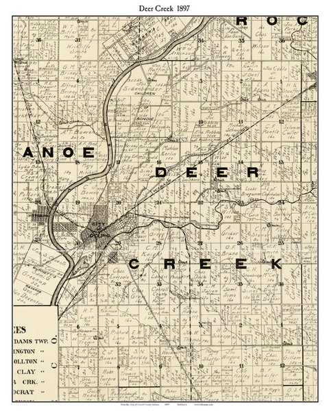 Deer Creek, Indiana 1897 Old Town Map Custom Print - Carroll Co.