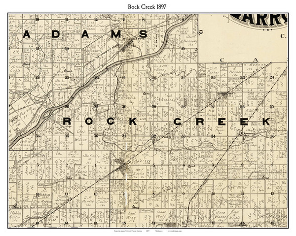 Rock Creet, Indiana 1897 Old Town Map Custom Print - Carroll Co.