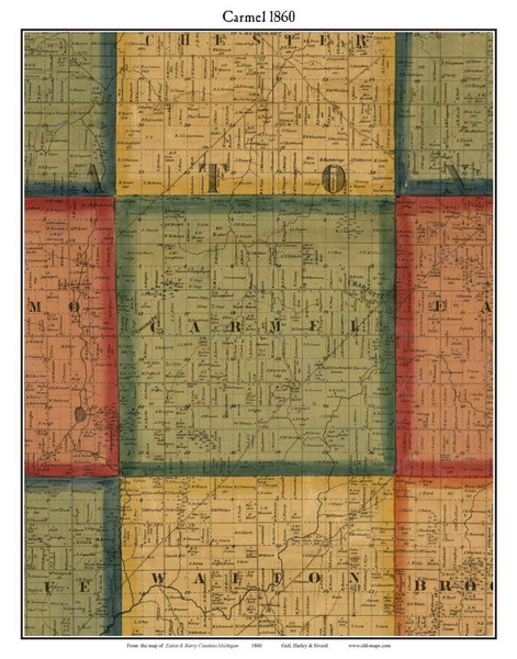 Carmel, Michigan 1860 Old Town Map Custom Print - Eaton Co. Carmel, Michigan 1860 Old Town Map Custom Print - Eaton Co.