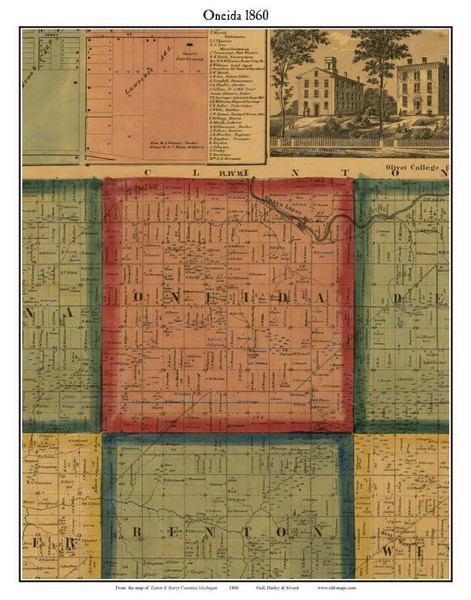 Oneida, Michigan 1860 Old Town Map Custom Print - Eaton Co.