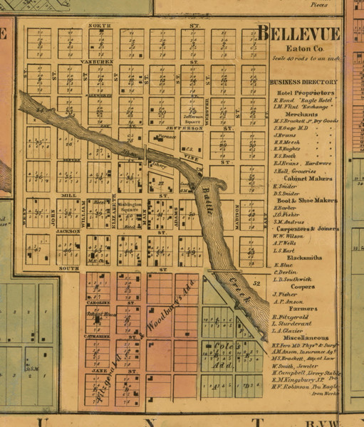 Bellevue Village, Michigan 1860 Old Town Map Custom Print - Eaton Co.