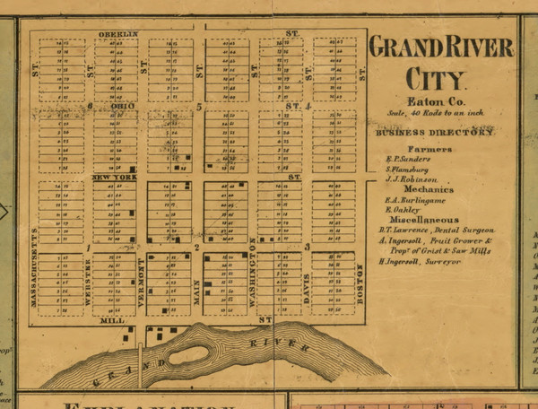 Grand River City, Michigan 1860 Old Town Map Custom Print - Eaton Co.