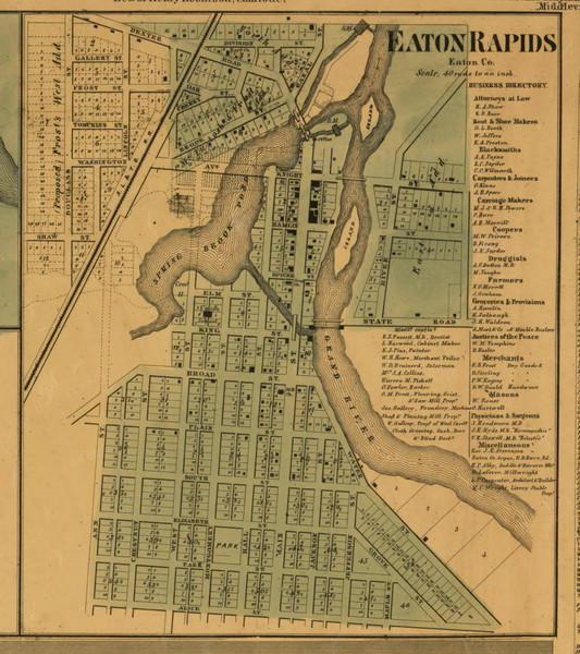 Eaton Rapids Village, Michigan 1860 Old Town Map Custom Print - Eaton Co.